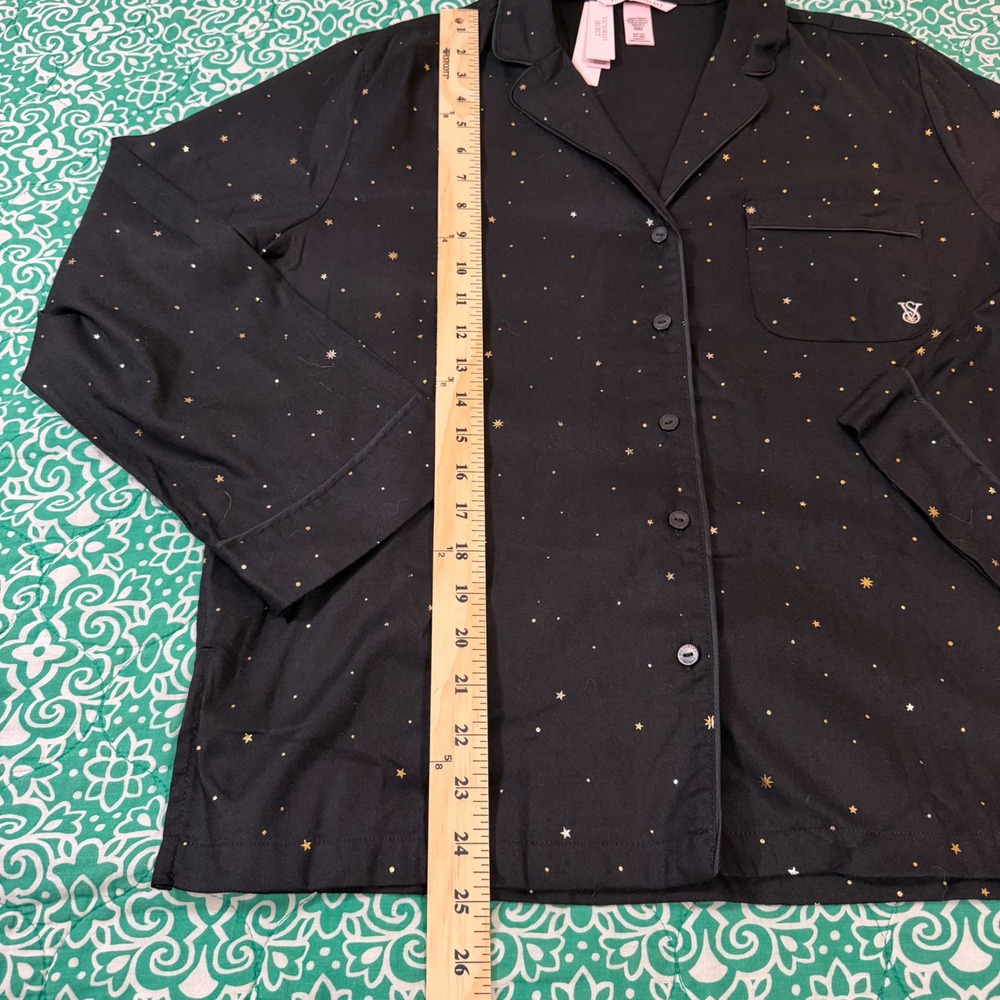 Victorias Secret Pajama Set Small Black Gold Star Celestial Button Top Pants NEW - Picture 4 of 10